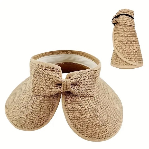 Boho wide band foldable packable staw hat - Picture 4 of 15